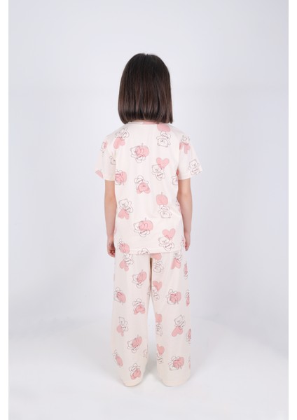 Kız Çocuk Pamuklu Kalpli Desenli Pijama Takımı