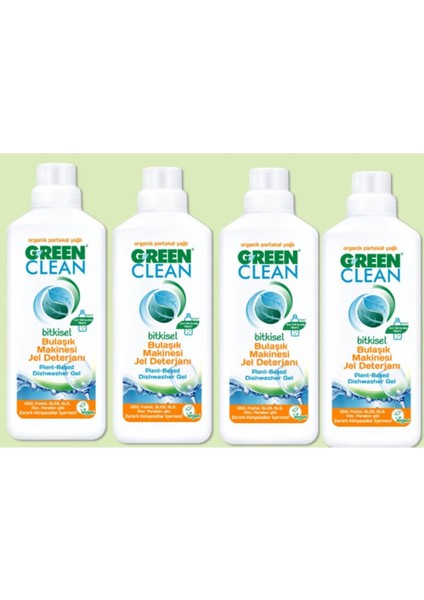 Green Clean Bitkisel Bulaşık Makinesi Jel Deterjanı (1000 ml 4'lü Set)