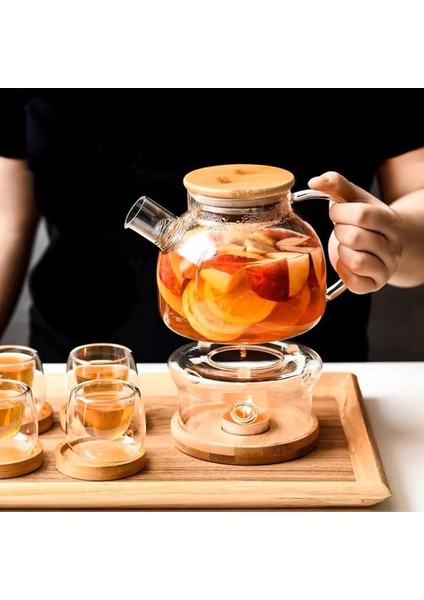 Isıya Dayanıklı 1000 ml Süzgeçli Cam Demlik 6ADET Kupa Bardak Borosilikat ,