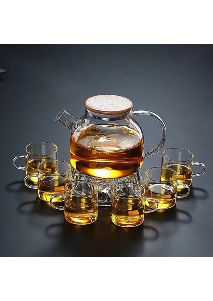Isıya Dayanıklı 1000 ml Süzgeçli Cam Demlik 6ADET Kupa Bardak Borosilikat ,