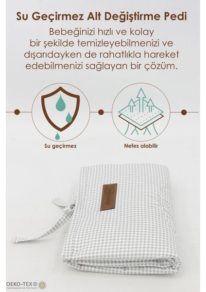 3'lü Bebek Bakım Seti Keçe Anne Bebek Organizeri, Su Geçirmez Alt Açma Pedi, Alt Açma Çantası, Gri