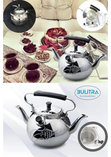 Çift Taraflı Osmanlı Motifli Alüminyum Demlik Süzgeçli Çaydanlık