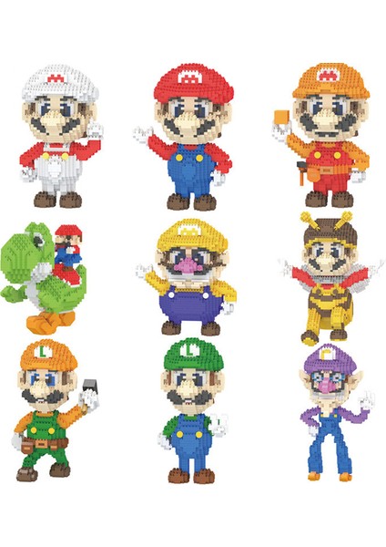 7109-KUTU Yok Tarzı 9 Model Mini Süper Mario Bros Luigi Yoshi Waluigi Bloklar Çocuklar Eğitici Mikro Mario Kostüm Yapı Taşı Oyuncaklar (Yurt Dışından)