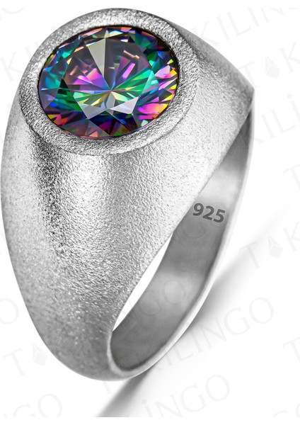 925 Ayar Gümüş Yuvarlak Mistik Topaz Taşlı Sade Erkek Yüzük fiyatları