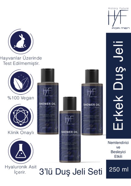 Erkeklere Özel Derin Temizlik Ferahlatıcı Bakım Nemlendirici Etkili Duş Jeli 250 ml 3'lü