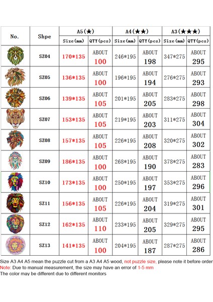 Sz-17-A3 Stili Eşsiz Ahşap Hayvan Puzzle Gizemli Aslan 3D Puzzle Hediye Eğitici Oyun Oyuncaklar Yetişkinler Çocuklar Için Eğlenceli (Yurt Dışından)