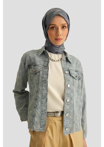 Fisto İşlemeli Denim Ceket 25YD9119 Mavi