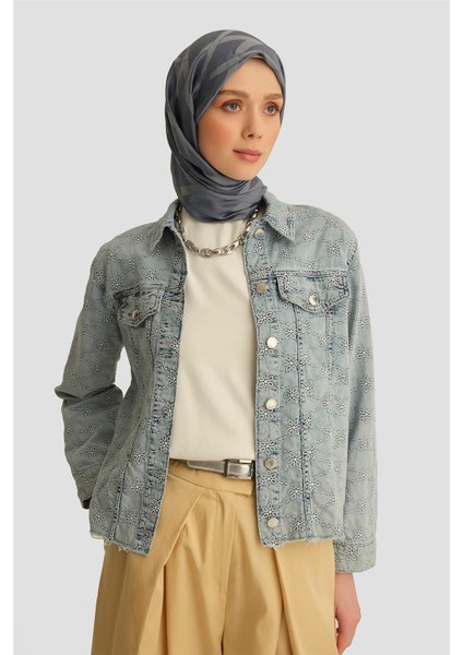 Fisto İşlemeli Denim Ceket 25YD9119 Mavi