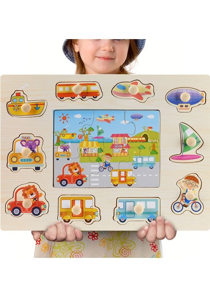 A3003 Stili Montessori Ahşap Puzzle El Tutma Panoları Oyuncaklar Tangram Mozaik Bebek Eğitici Oyuncaklar Karikatür Araç Hayvanlar Meyveler 3D Puzzle (Yurt Dışından)