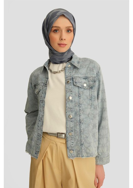 Fisto İşlemeli Denim Ceket 25YD9119 Mavi