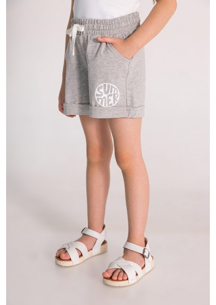 Beli Lastikli Summer Yazılı Kız Çocuk Şort