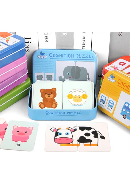 MEKTUP-TJ113A Stili Çocuklar Için Montessori Bulmaca Oyuncakları Hayvanlar Meyve Grafik Eşleştirme Kart Oyunu Erken Eğitim Malzemeleri Çift Taraflı Bulmaca Oyuncak (Yurt Dışından)