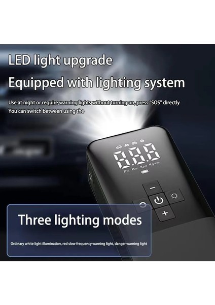 Şarjlı Taşınabilir Dijital Büyük Ekran Lastik Şişirme Pompası Kompresörü Işıklı 150PSI 3600MAH