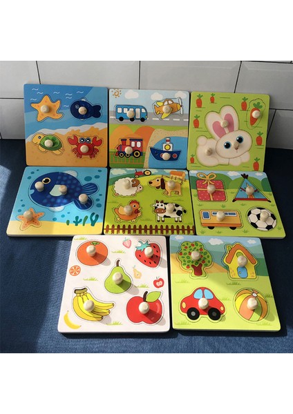 HH053Y Stili Karikatür Hayvan Ahşap Yapboz Bebek Montessori Erken Eğitim Öğrenme Oyuncak Çocuk El Tutma Tahtası 3D Bulmaca Ahşap Oyuncaklar Için Çocuk (Yurt Dışından)