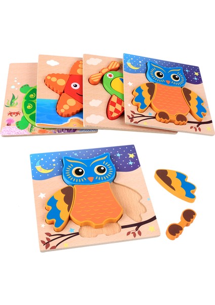 Ayı Stili Montessori Malzemeler Çocuklar Jigsaw Tahtası Eğitici Ahşap Oyuncaklar Bebekler Için Bulmaca Tangram Karikatür Baykuş Bebek Oyuncakları (Yurt Dışından)