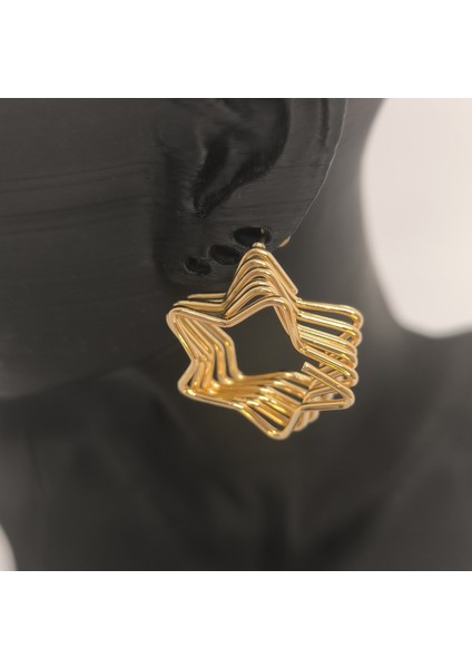 Akordiyon Yıldız Gold Renk Çelik Küpe