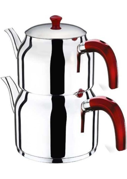 Kırmızı Çelik Çaydanlık, Aile Boyu, Bakalit Kulp, Şık ve Dayanıklı Tasarım, 4 L
