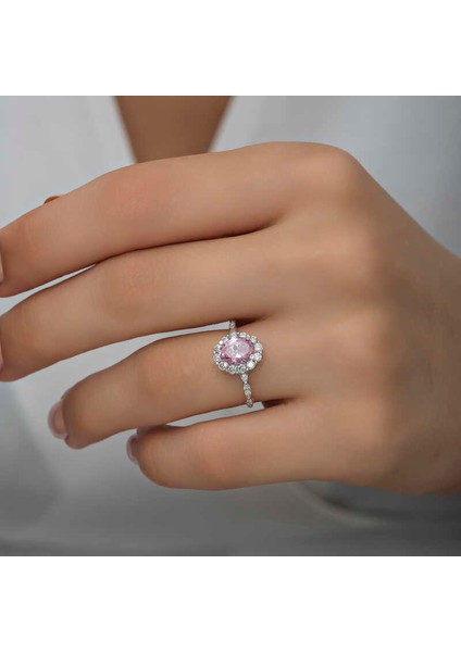 Gümüş Pembe Oval Taşlı Kadın Yüzük modelleri