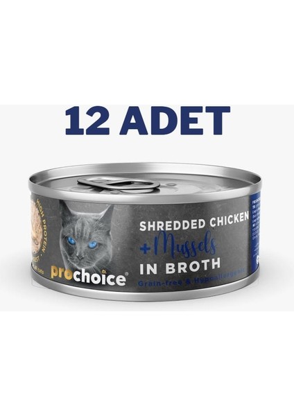 Prochoice Deluxe Shredded Chicken&mussels Kedi Konservesi 12X70 gr