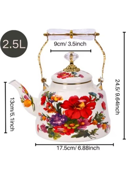 Şık Çiçekli Beyaz Emaye Çaydanlık ve Demlik Seti 2'li, 1L ve 2.5L hacim fırsatları