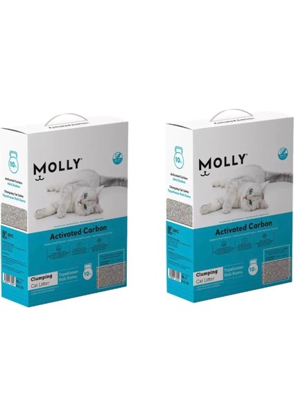 Aktif Karbonlu Topaklanan Kedi Kumu 10 Lt. x 2 Adet