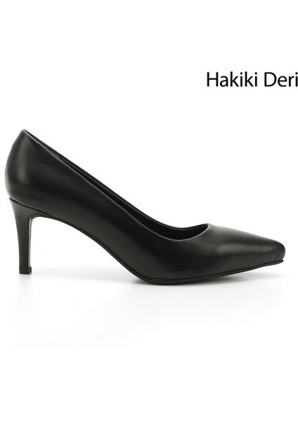 Kadın Siyah Sivri Burun Ince Topuklu Hakiki Deri Stiletto