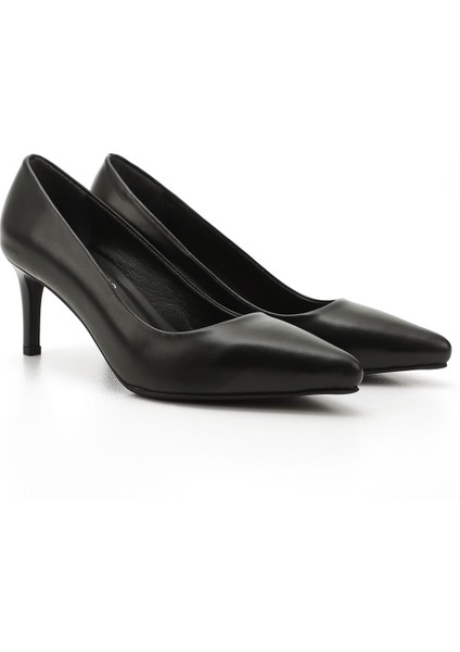 Kadın Siyah Sivri Burun Ince Topuklu Hakiki Deri Stiletto