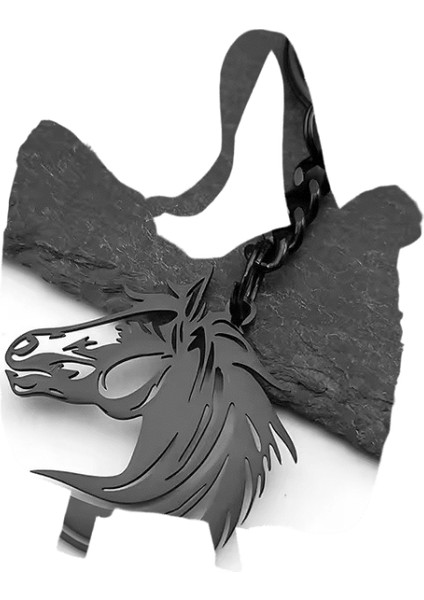 Siyah At Kafası Kolye Anahtarlık Kadınlar Erkekler Için Paslanmaz Çelik Hayvan Hollow Out Hip Hop Anahtarlık Dostluk Parti Takı (Yurt Dışından)