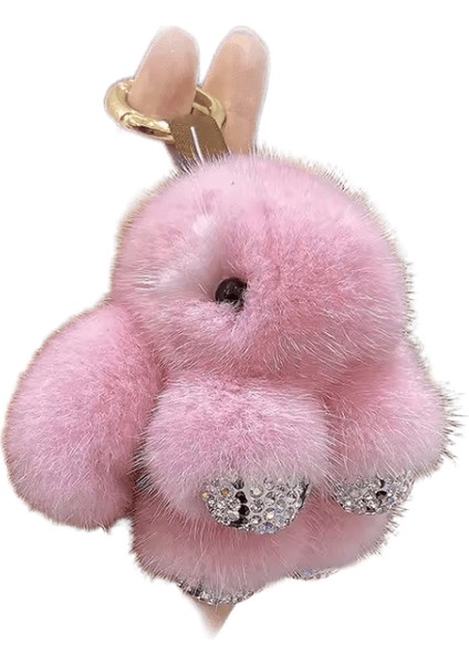 Lüks Büyük Vizon Kürk Tavşan Kürk Kolye Çanta Takı Anahtarlık Peluş Kolye Trompet Sevimli Sevimli Tavşan Çocuk Hayvan Karikatür Bebek Renk: Pembe / Boyut: 8 cm (Yurt Dışından)