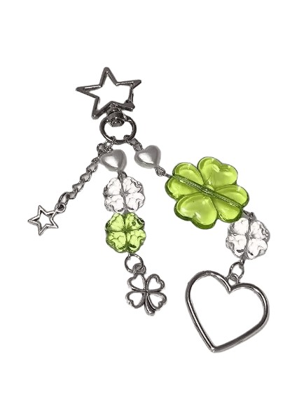 Y2K Şanslı Dört Yaprak Yonca Kalp Anahtarlık Yeşil Yaprak Yıldız Anahtarlık Kılıfları Telefon Kamera Için Kore Sevimli Boncuklu Çift Anahtarlık (Yurt Dışından)