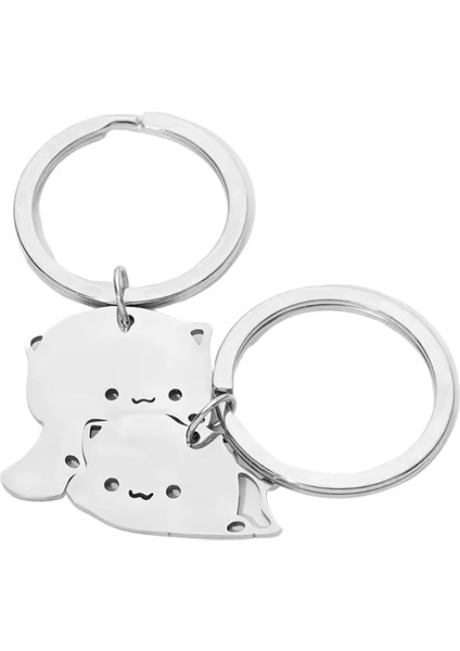 Sevimli Kedi Anahtarlık Paslanmaz Çelik Anahtarlık Çift Aşık Hayvan Eşleştirme Anahtarlık Kolye Sevgililer Günü Hediyesi (Yurt Dışından)