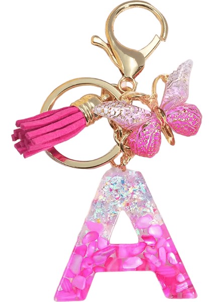 Degrade Pembe Intials Mektup Anahtarlık Reçine Isim Charms Püskül Kelebek Dıy Kadın Çanta Süsler Parti Hediyeleri ile Anahtarlık (Yurt Dışından)
