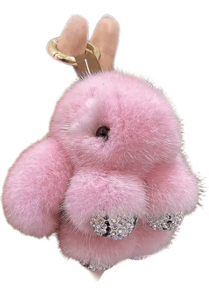Lüks Büyük Vizon Kürk Tavşan Kürk Kolye Çanta Takı Anahtarlık Peluş Kolye Trompet Sevimli Sevimli Tavşan Çocuk Hayvan Karikatür Bebek Renk: Pembe / Boyut: 8 cm (Yurt Dışından)
