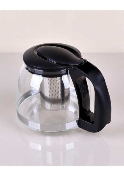 1500 ml siyah çelik süzgeçli cam demlik, şık ve kullanışlı kahve aksesuarı