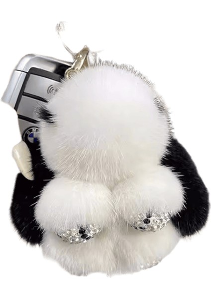 Lüks Büyük Vizon Kürk Tavşan Kürk Kolye Çanta Takı Anahtarlık Peluş Kolye Trompet Sevimli Sevimli Tavşan Çocuk Hayvan Karikatür Bebek Renk: Beyaz Siyah / Boyut: 8 cm (Yurt Dışından)