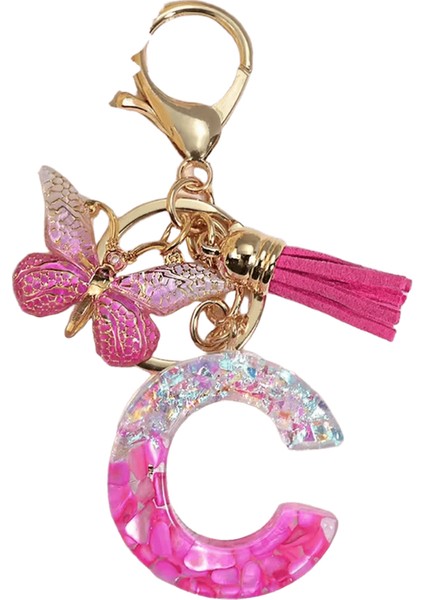 Pembe Taş Dolgulu Reçine Harf Anahtarlık A-Z 26 Baş Harfler Isim Kelebek Püskül Kolye Anahtarlık Bagaj Sırt Çantası Etiketi Dekor ile (Yurt Dışından)