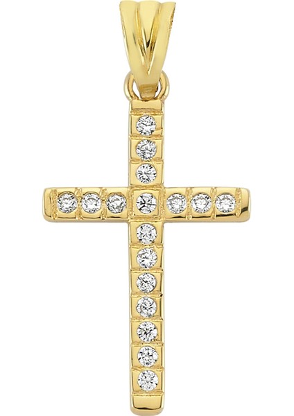 Altın Klasik Taşlı Haç Kolye Ucu