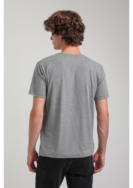 Gri Melanj Slim Fit Basic Likralı Tişört 25SSM20341