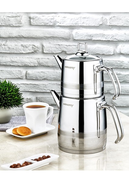 Şık Orta Boy Çaydanlık Takımı, Zarif ve Kullanışlı Tasarım, Çelik, Bej