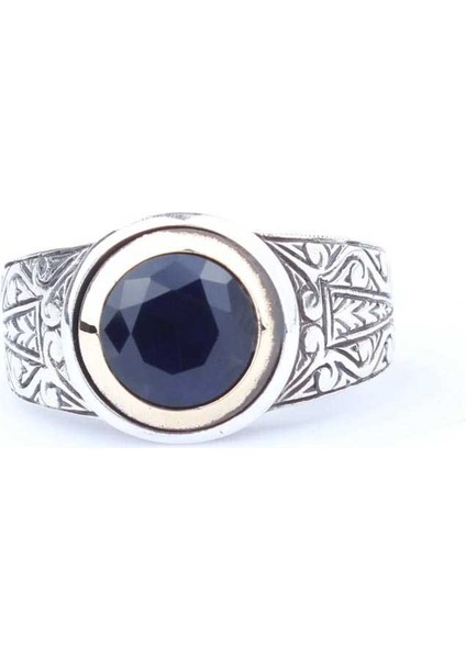 925 Ayar Gümüş Ve Bronz Karışımı Safir Taşlı Erkek Yüzük