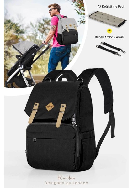 Coolbag Anne Bebek Çantası - Bebek Bakım Çantası - Termal Gözlü Su Geçirmez Alt Açma Pedli - Siyah