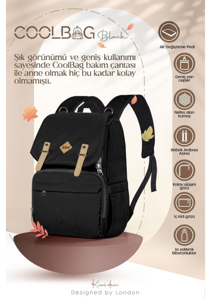 Coolbag Anne Bebek Çantası - Bebek Bakım Çantası - Termal Gözlü Su Geçirmez Alt Açma Pedli - Siyah fiyatları