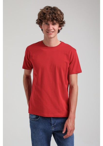 Bisiklet Yaka Kırmızı Basic Likralı Slim Fit 24SSM20339