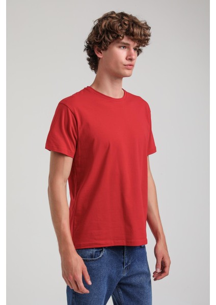 Bisiklet Yaka Kırmızı Basic Likralı Slim Fit 24SSM20339