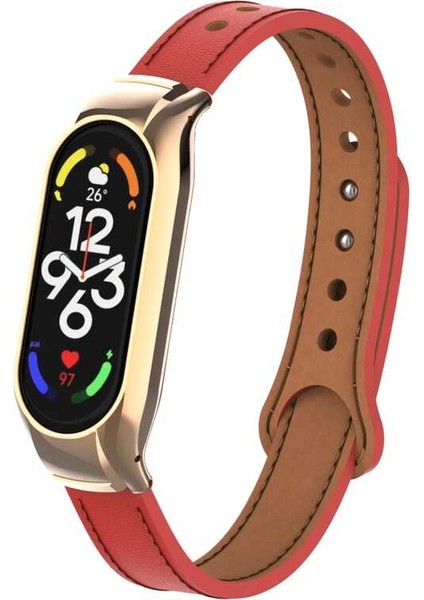 Xiaomi Mi Band 7 Uyumlu Krd-68 Deri Kordon - Kırmızı