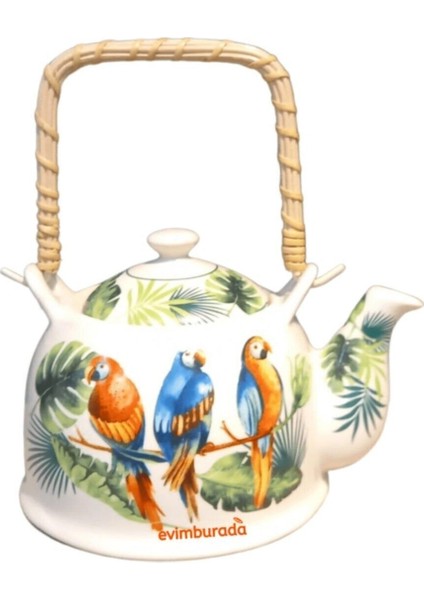 Dufy Parrot Porselen Hasır Saplı Demlik