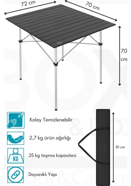 Alüminyum, Katlanabilir Kamp ve Piknik Masası, Omuz Askılı Taşıma Çantasıyla Xl