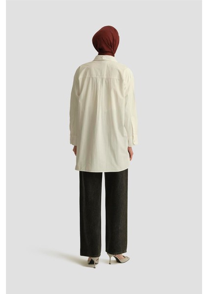İki Cepli Oversize Gömlek 25YH3443 Beyaz indirimleri