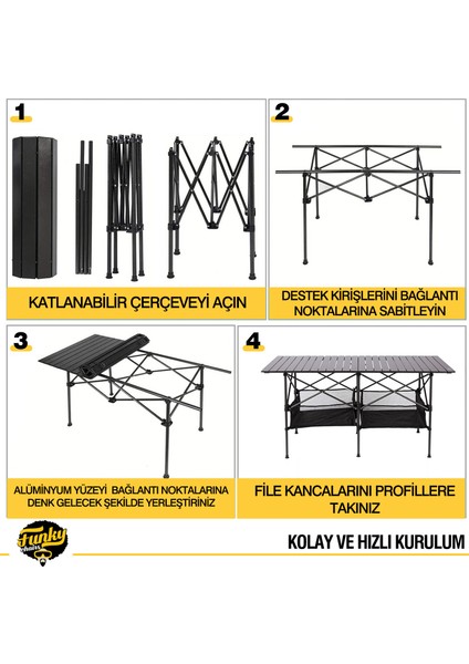 Family Xxl Katlanabilir Alüminyum Kamp Masası (140X70X70CM) - Siyah