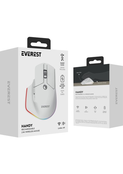 Smw- 178 Handy 2in1 Bluetooth+2,4ghz Beyaz Şarjedilebilir 4000 Dpı Yatay/dikey Wheel Ergonom